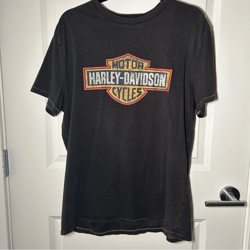 Vintage Harley Davidson Cycles Charcoal Graphic Tee Size L w Contrast Stitching